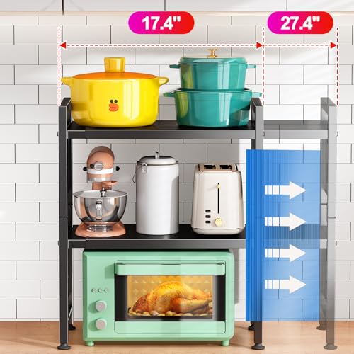 Kitstorack 3-Tier Black Expandable Microwave Stand with Hooks & Cutting Board Holder