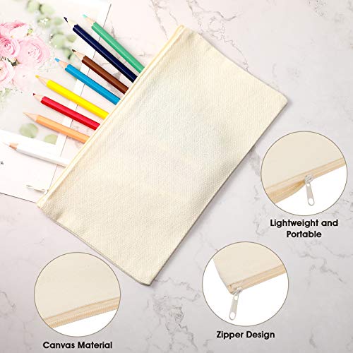 Shappy 40 Pieces Canvas Pencil Pouch Zipper Makeup Cosmetic Bags Case Blank Craft DIY Bags Multipurpose Toiletry Stationary Storage Bag for Women Travel(White)