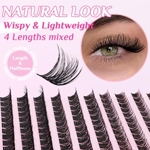 Natural Wispy Lash Clusters 9-14MM D Curl Cluster Eyelash Extensions Soft Eyelash Clusters,9mm 10mm 12mm 14mm False Eyelashes 120pcs Lash Clusters
