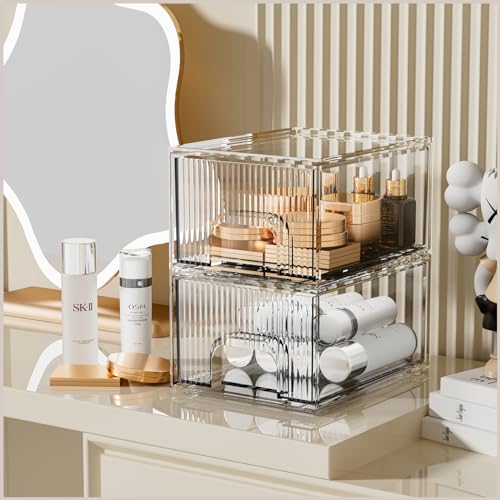 Stackable Acrylic Cosmetic Organizer Set - Clear Drawer Storage for Vanity and Kitchen