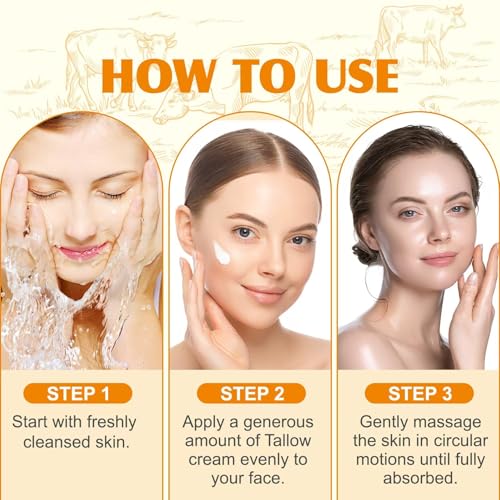 Beef Tallow for Skin, Beef Tallow Honey Balm, Organic Moisturizer for Face & Body Skin Care, Deeply Nourishes the Skins with Raw Wild Honey, Fast Absorption for Dry & Aging Skin