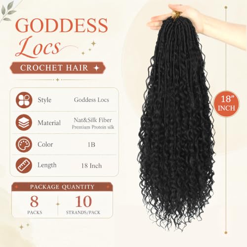 Vynoro 18 in 1 Boho Goddess Locs Crochet Hair Nat&Silk Fiber Pre-Looped 8 Bundles