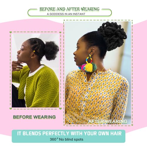 Black Women Faux Loc Bun Hair Piece - Lightweight Ponytail & Updo Accessory