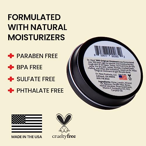 Dr. Hess' 1893 Original Udder Ointment, All-Purpose Nourishing Body Moisturizer for Healing Dry, Irritated Skin, Cracked Heels, Rashes, Chafing with Lanolin, Beeswax, & Eucalyptus Oil, 1.4 oz