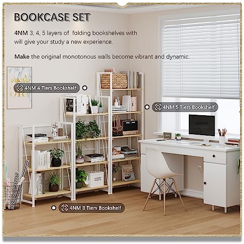 Foldable Bookshelf Storage Rack - 3 Tiers, No Assembly, Vintage Design, 23.6in Wide - Natural White