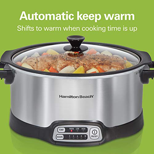 Hamilton Beach Programmable Slow Cooker with 6 Quart Stovetop-Safe Sear & Cook Crock, Silver