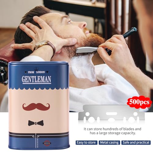 Razor Disposal Container + 500 Single Edge Razor Blades, for Barbershops and Home Use, for Frequent Blade Replacement and Safe Storage Blades