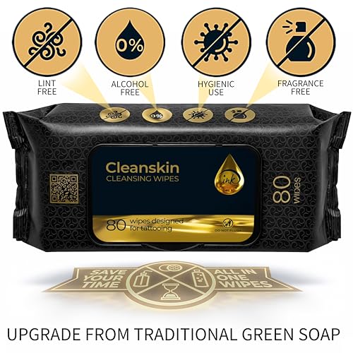 CleanSkin Green Soap Tattoo Wipes 3-Pack - Alcohol-Free Unscented, 80 Count