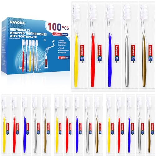 Disposable Travel Toothbrush Set with Toothpaste 100 Pack - Hygienic & Portable