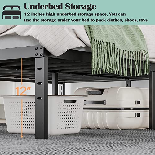 Queen Heavy Duty Metal Platform Bed Frame with Headboard - Sturdy Steel Support