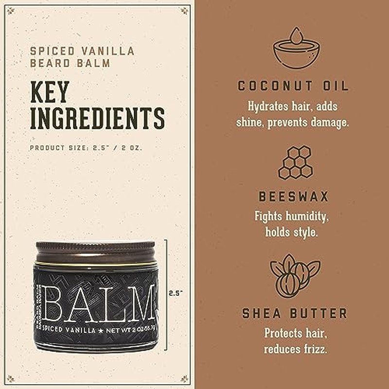 18.21 Man Made Beard Balm for Men, Spiced Vanilla, 2 fl. oz - Premium Grooming Cream with Low Shine for Conditioning and Shaping Beards, Mustaches - Scented Facial Hair Balms, Long-Lasting Moisture
