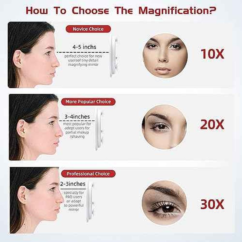 10X Magnifying Mirror with 3 Suction Cups - 6'' Stick on Makeup Magnification 10X Travel Magnified Mirror Portable Handheld Magnification and Tweezers Set for Travel, Makeup, Bathroom
