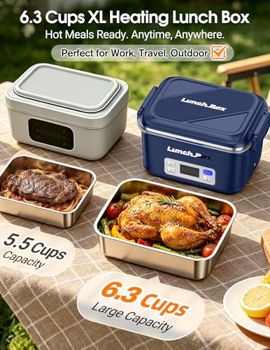 Blue Cordless Electric Lunch Box 1.5L with 27000mAh Battery, Food Warmer