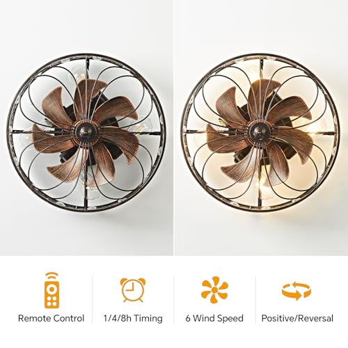18-Inch Vintage Victorian Caged Ceiling Fan with Light and Remote