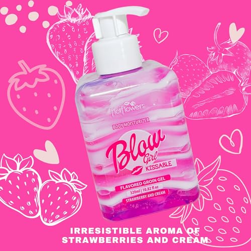 HOT FLOWERS Blow Girl Lickable Moisturizing Lotion ? Strawberry & Cream Flavored Body Moisturizer ? Softens & Hydrates Skin ? 320ml (10.82 fl oz)