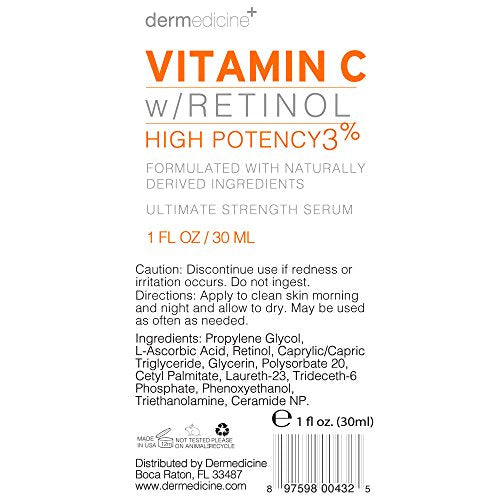 Vitamin C Serum with 3% Retinol - Anti-Aging Face Treatment for Bright, Youthful Skin