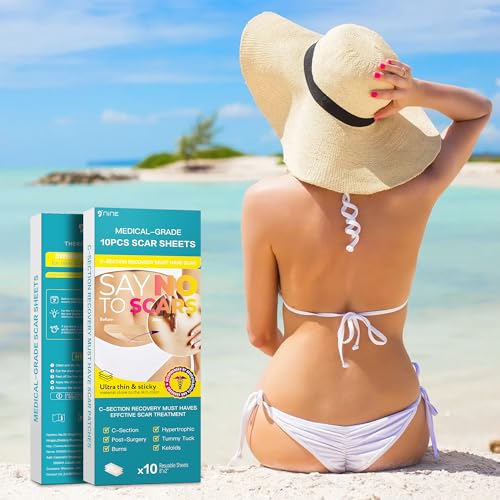 Silicone Scar Thicked Sheets,C Section Recovery Kit 2in x 8in 10ct | Reuseable Extra Long Scar Strips for Reducing the Appearance of Keloid Bump,Stretch Marks,Burn,Surgical Scar Removal(Latex Free)