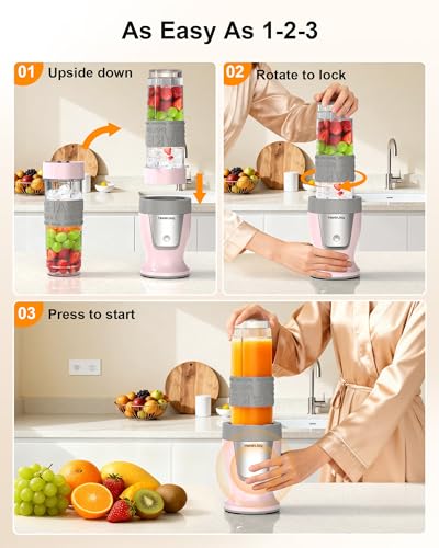 Pink Smoothie Blender and Grinder Combo - 10-Piece Portable Set