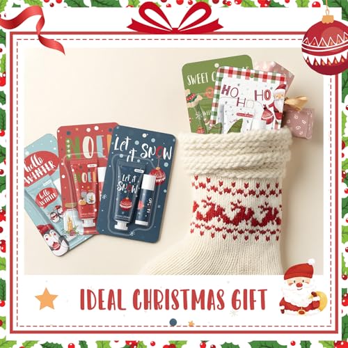 15 Pcs Christmas Hand Cream and Lip Balm Gift Sets, Christmas Stocking Stuffers Travel Size Hand Lotion Lip Balm Xmas Party Holiday Gifts for Women Mom Staff Coworkers Adult Girls