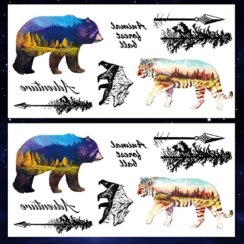 Waterproof Temporary Tattoo Stickers 2 Sheets Forest Bear Tiger Arrow Perfect for Parties, Events and More