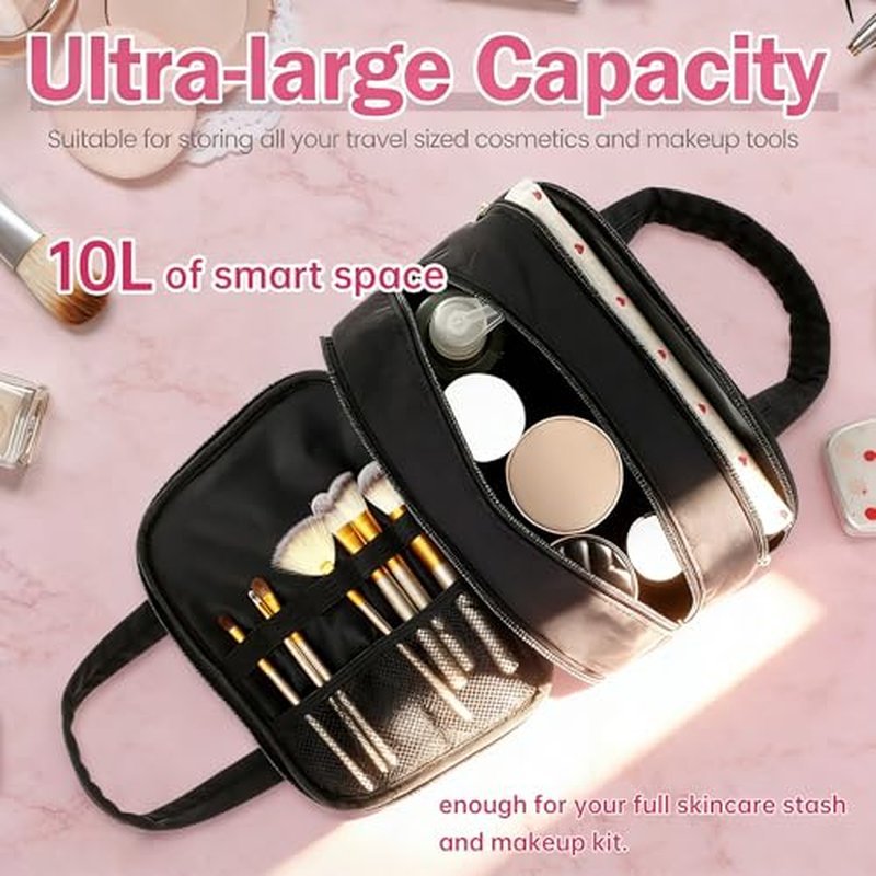 2Pack Travel Toiletry Bag, 10L Wet Dry Separation Toiletry Bag With Handle, Waterproof Two Way Zipper Cosmetic Travel Large Capacity Compartmental Makeup Organizer Bag for Travel Trip