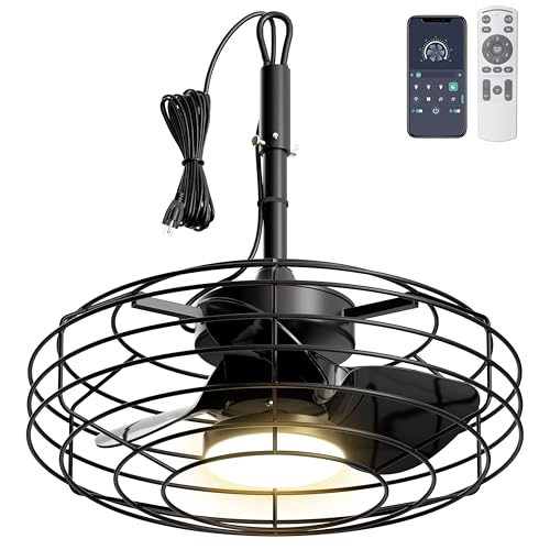 Coolbull 20'' Black Outdoor Ceiling Fan with Light & Remote - 3-Blade, Waterproof