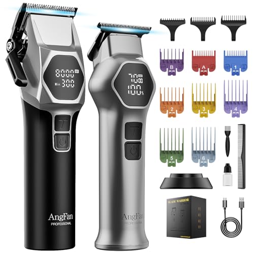 AngFan 712 Hair Clippers & 512 Trimmer Set, Professional 8000RPM Brushless Motor, 440C Steel Blades for Men and Barbershop