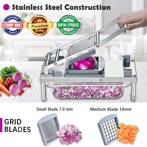 Moeuonb All-in-1 Vegetable Chopper with 8 Blades - Food Slicer & Dicer, Salad & Onion Chopper, Potato French Fry Cutter, Stainless Steel