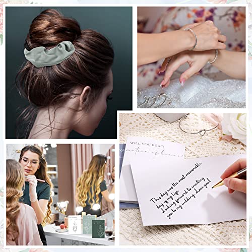 Cunno 48 Pcs 8 Sets Bridesmaid Proposal Gifts Bulk Wedding Will You Be My Maid of Honor Matron of Honor Bridal Shower Makeup Bags Scrunchies Bracelets Cards for Wedding Bridesmaids(Green)