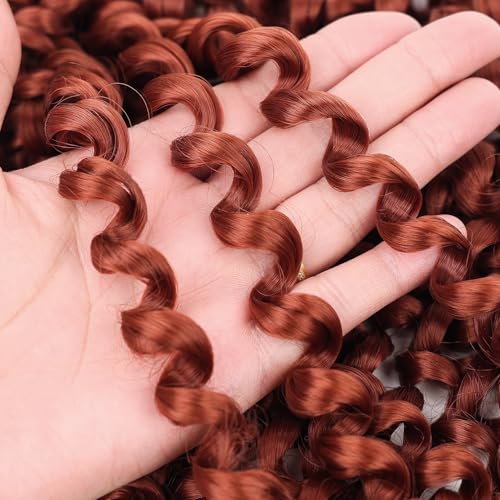 MAYSA Ginger Copper Beach Waves Crochet Hair Extensions - 18 Inch Water Wave Prelooped 8-Pack #350