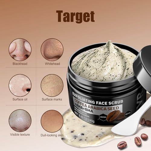 Men's Face Scrub with Coffee Extract, AHA & BHA - Deep Exfoliating & Pre-Shave (8.46 Fl Oz) - Variation of THIS Listing