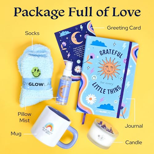 Self Care Gift Basket for Women & Teen Girls ? Gratitude Journal, Pillow Mist, Soy Candle, Cozy Socks & Cup ? Care Package for Women, Get Well Soon, Birthday, Faith, Galentine's Day