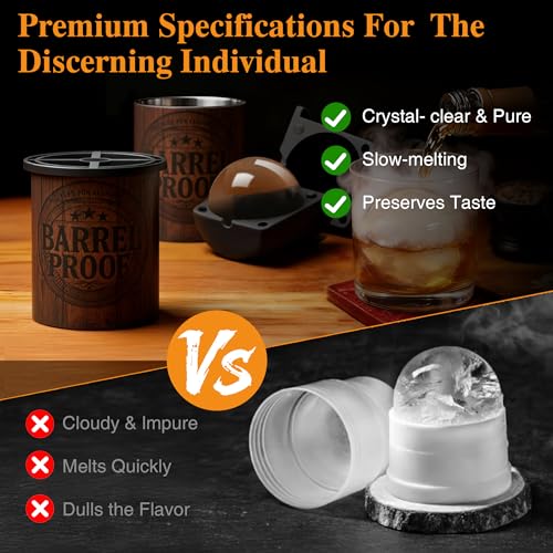 Whiskey Smoker Kit with Torch, 2 Clear Ice Ball Molds & Glasses - Wood Grain Variation