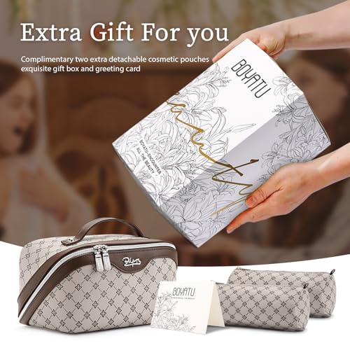 BOYATU Khaki 3-Piece Travel Makeup Bag Set with Large Compartments