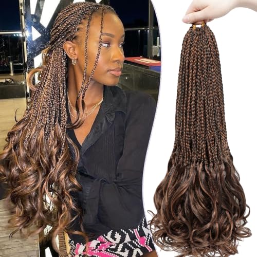 WOKAA French Curl Crochet Braids 24 Inch - 8 Pack Pre-Looped Goddess Box Braid Extensions with Curly Ends, Natural Look