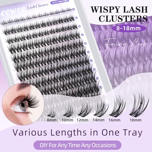 Wispy Lash Clusters 8-18mm C Curl Natural Lash Clusters 144pcs DIY Cluster Eyelash Extensions Individual Lashes Cluster with Spikes (S4 Lashes Only)