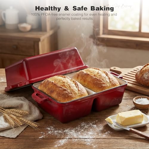 Red Double Dutch Oven for Sourdough Bread Baking - Enameled Cast Iron