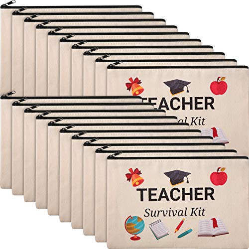 Weewooday 20 Pieces Teacher Appreciation Gifts Cosmetic Bags Teacher Canvas Makeup Bags Toiletry Case Pencil Bag with Zipper Stationery Case Bag for Teachers Appreciation Graduation Gifts