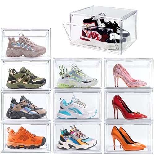 Medium Size Acrylic Shoe Storage Box for Sneakers & Loafers - Clear, 12 Pack (Size 12.5)