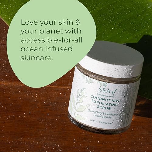 Sea-El Coconut Kiwi Exfoliating Face Scrub - Hydrating & Anti-Aging Facial Cleanser, 4 Oz