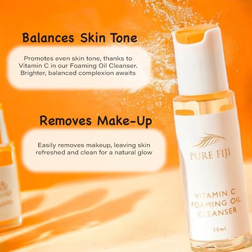 Pure Fiji Vitamin C Brightening Duo Kit - Foaming Oil and Brightening Vitamin C Face Serum - Anti Aging Anti-Wrinkle Facial Serum Gentle Foaming Oil, Antioxidant Serum, for All Skin Types
