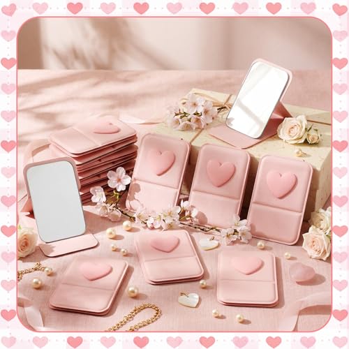 Folding Pink Bow Mini Makeup Mirror - 24 Pcs Bridal & Party Favors