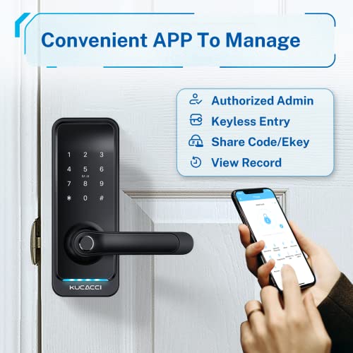 Kucacci Smart Keyless Door Lock with Handle - Black - Fingerprint Keypad App Control