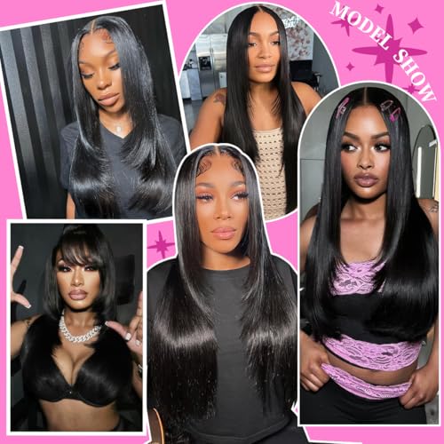 Natural Black Synthetic Lace Front Wigs 26 Inch Pre Plucked HD 13x4 for Women