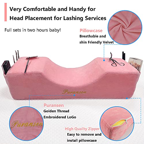 Puransen Lash Pillow for Lash Extensions - Comfortable Velvet Memory Foam Eyelash Pillow, Protect The Neck When Used for Lash Extension Grafting Make Up (Pink)