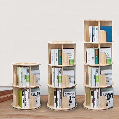 Heehee Wooden Rotating 3-Tier Bookshelf 37.8in Floor Display Rack with Pine Wood (Natural Finish)
