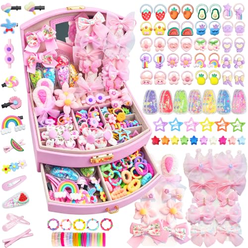 Girls Hair Accessories Kit with Pink Storage Box - 252 Pieces, P-PINK Variation
