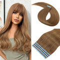 Tape-In Hair Extensions Human Hair 18 Inch Light Medium Brown (#6) 50g Set
