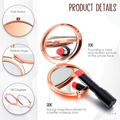 10 Pcs Employee Appreciation Compact Mirrors with Inspirational Words - Rose Gold, Double-Sided Magnification, Gift Set