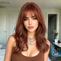 Ginger Layered Curly Wavy Wig with Bangs - Realistic Synthetic Hair for Women